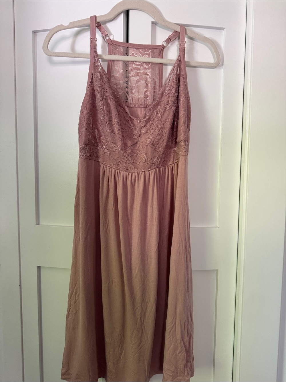 Kindred Bravely Dusty Rose Lace-Top Chemise Slip maternity nursing nightgown Med